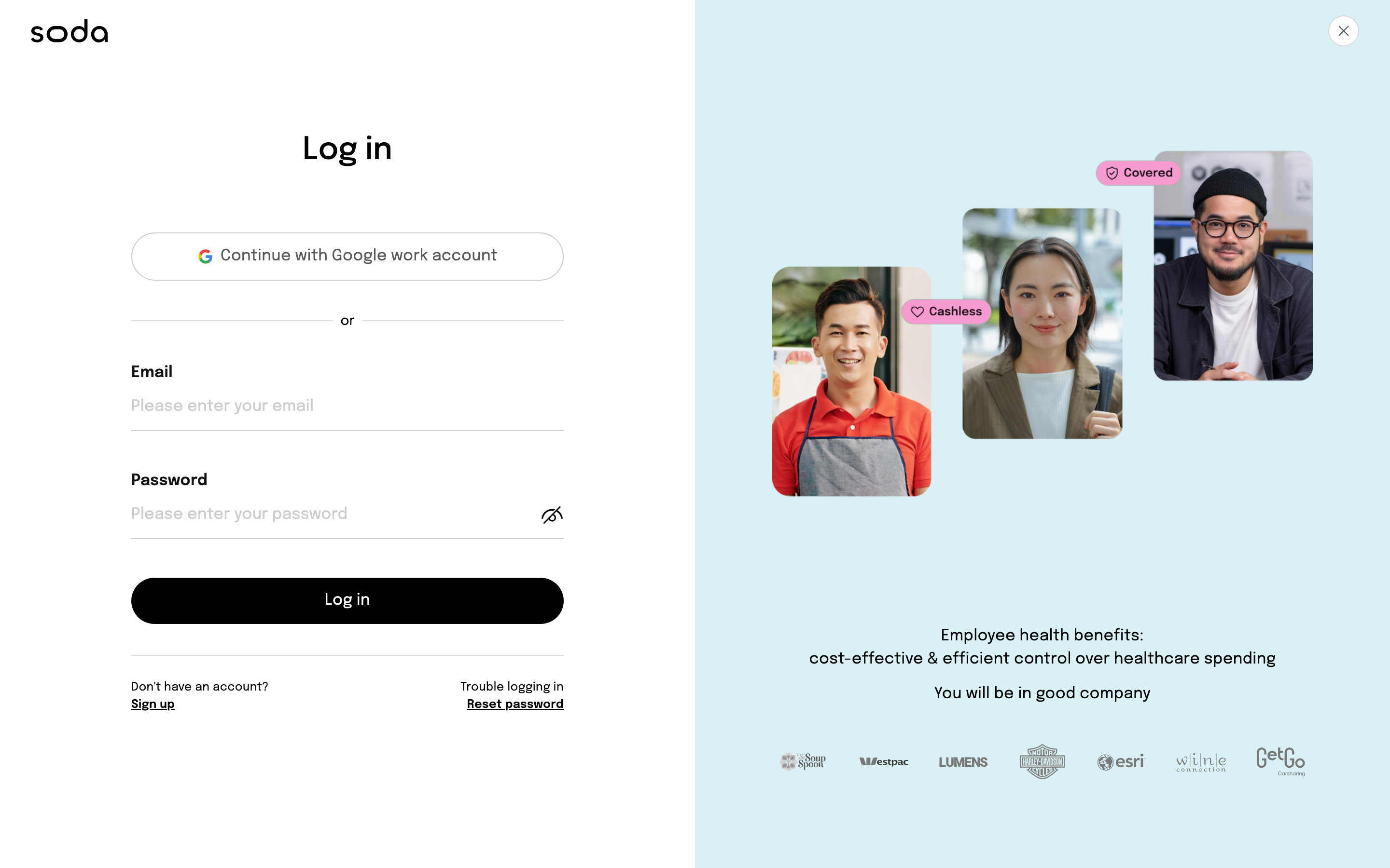 Soda HR Portal login screen