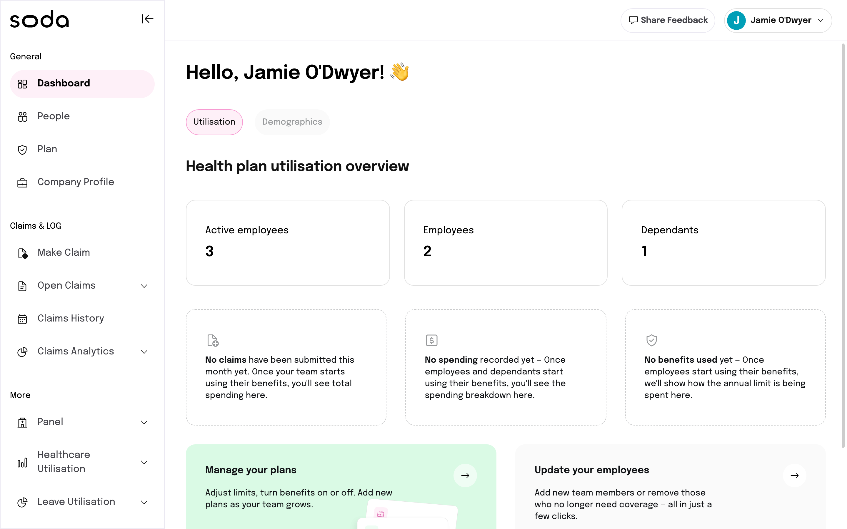 Soda HR Portal dashboard